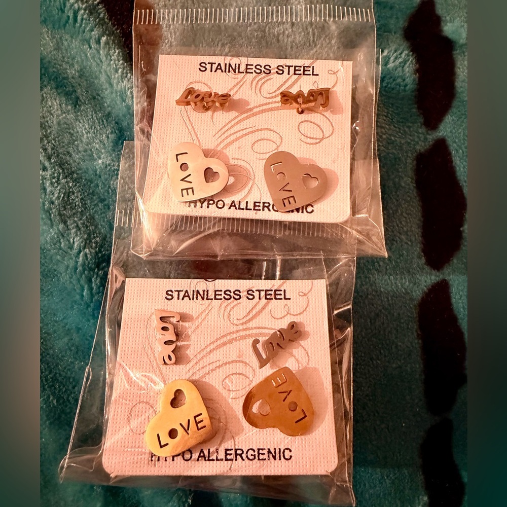 (Your Choice) Stainless Steel Hearts & Love Earrings Set